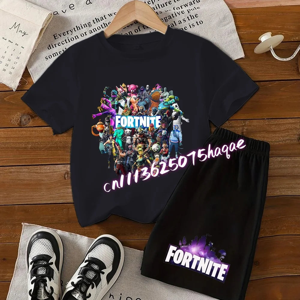 Hot Fortnites Kids T Shirt Shorts Set Cartoon Figure Printed T Shirts Children Tops Summer Casual Sportswear Kids Boys Clothing