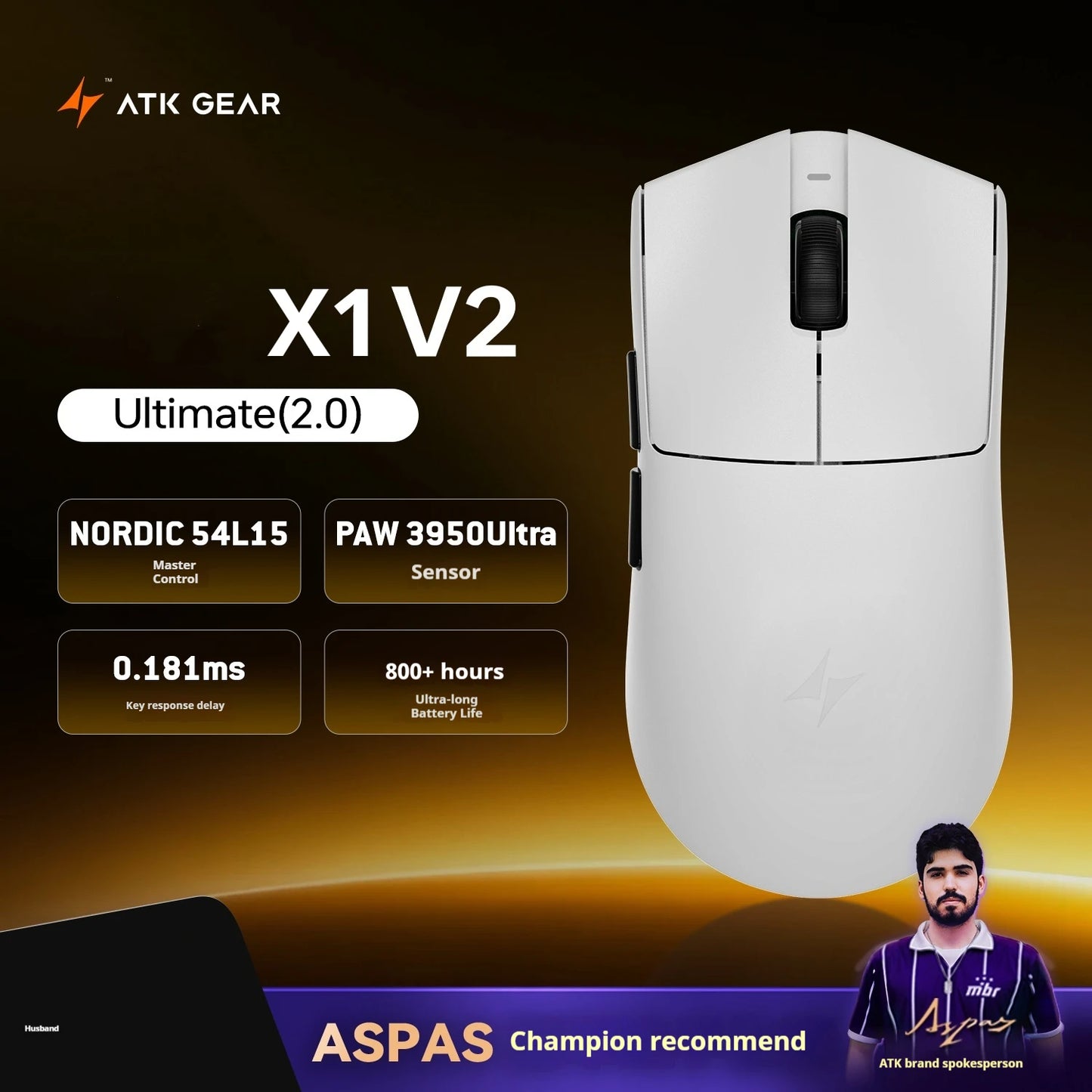 ATK X1 V2 Ultimate 2.0 безжична мишка Paw3950 Utrla 54g лека 750ips 0.163ms ниска латентност 650ips геймърски нов аксесоар подаръци