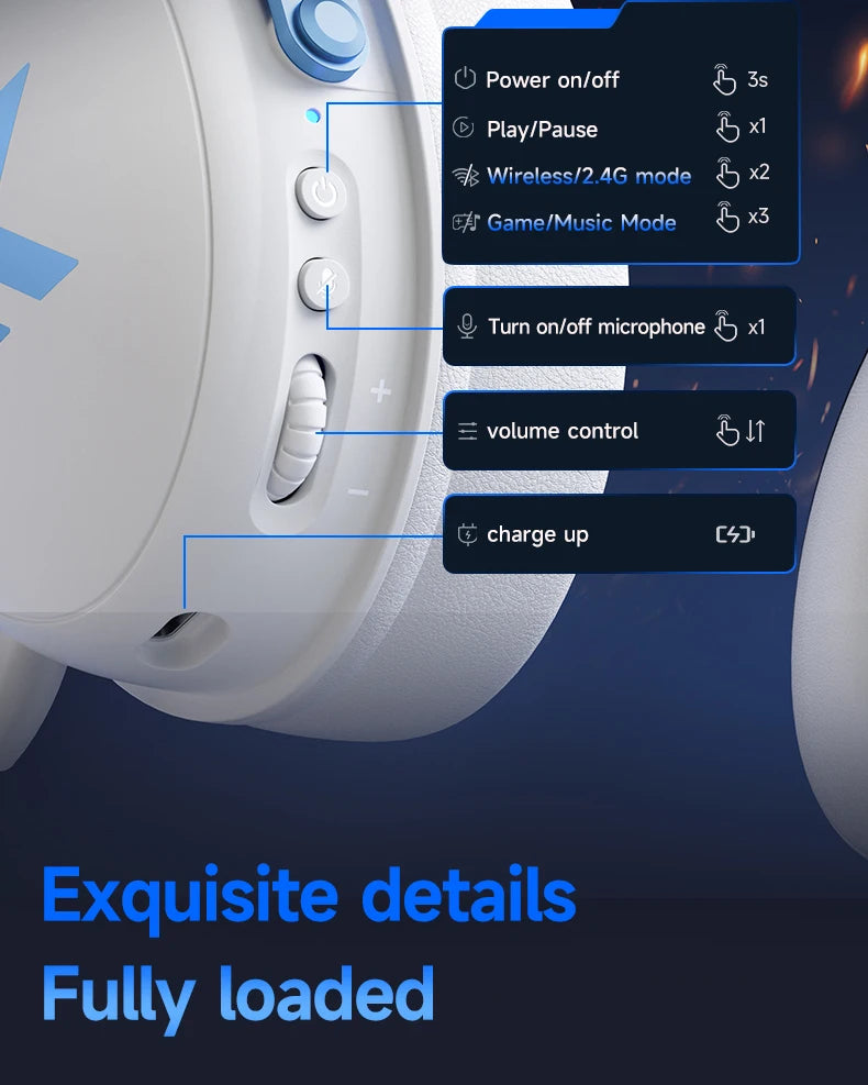 MCHOSE V9 Pro Wireless Gaming Headset 7.1 Surround Sound, Bluetooth 5.3 Headphones with Noise Cancelling Mic, Low Latency PC Gaming Headset