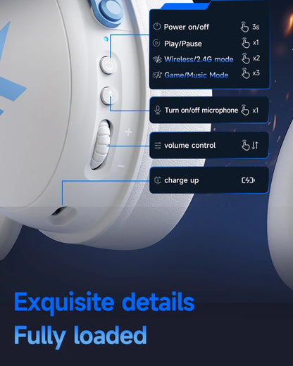 MCHOSE V9 Pro Wireless Gaming Headset 7.1 Surround Sound, Bluetooth 5.3 Headphones with Noise Cancelling Mic, Low Latency PC Gaming Headset