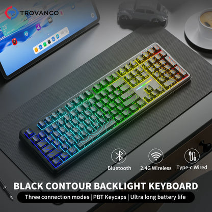 V108 Pro Bluetooth Keyboard  Office Low Noise 2.4G Wired&Wireless Full Layout with RGB Backlit Membrane