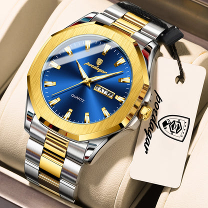 POEDAGAR Luxury Men Wristwatch Waterproof Luminous Week Date Casual Man Clock Stainless Steel Quartz Fashion Men's Watches Reloj