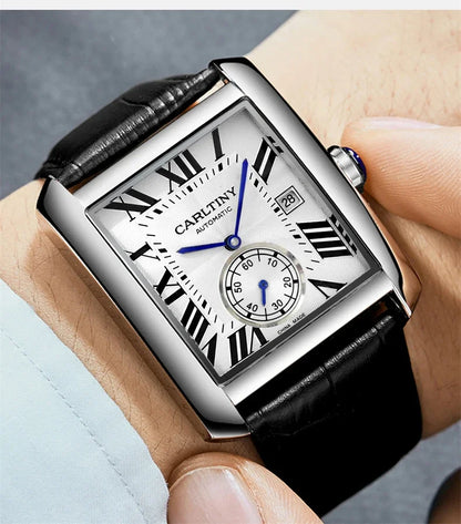 Reloj automático de lujo para hombre – Reloj de pulsera mecánico, modelo elegante de una gran marca, caja cuadrada de acero inoxidable, resistente al agua – CARLTINY