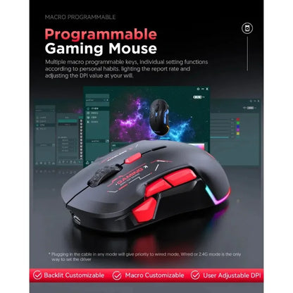 MKESPN W12 10-button Macro Gaming Mouse Both Hand Wireless Bluetooth Multi-channel Tri-mode Large RGB Ergonomic Ambidextrous