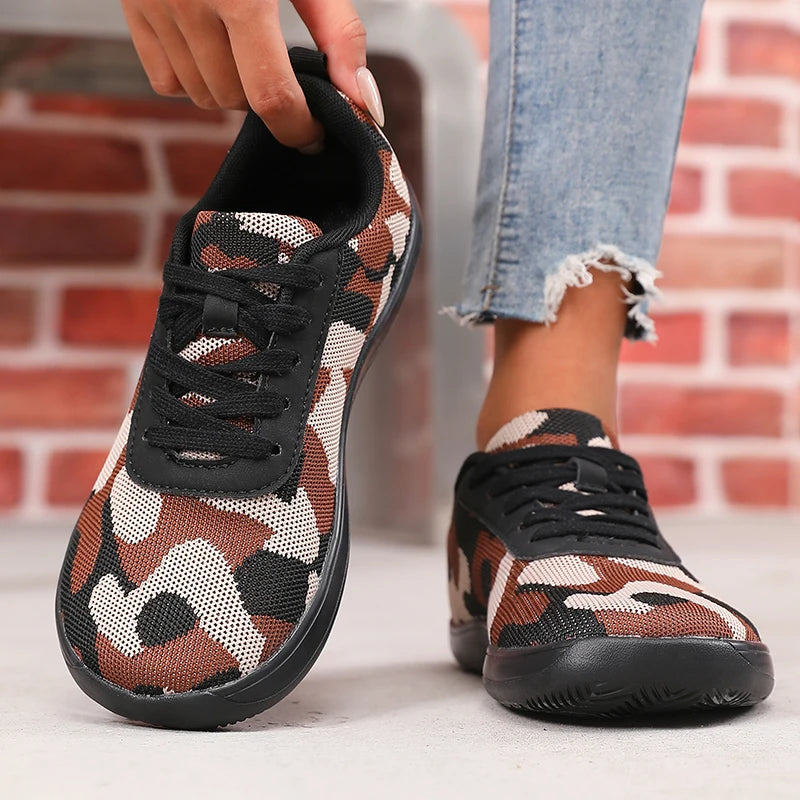 Camouflage-damesko med bred tå, åndbart mesh, komfortable barfodssko med flad sål, nye bløde såler, Chaussure De herresneakers