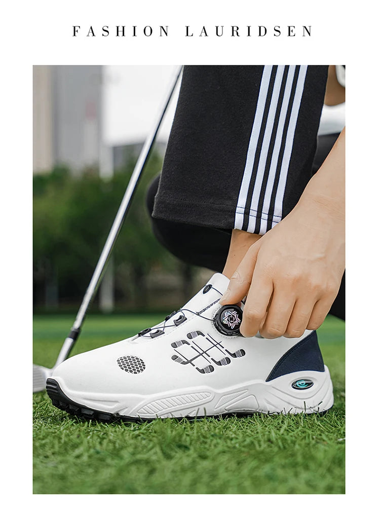 Professional Golf Shoes with Rotary Lock Buckle, Breathable, Shock-Absorbing, Non-Slip, Comfortable Support for Golf Course Swing Movements, Men's Casual Sports Shoes