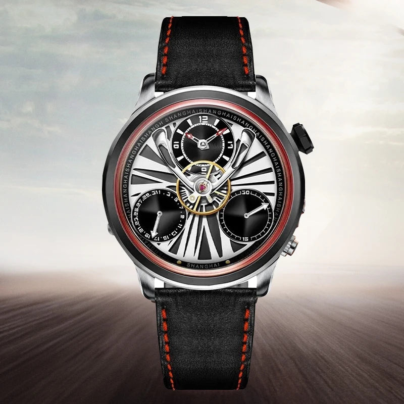 Shanghai Watch Central Flywheel Men's Watches 42.5mm Automatic Watches Fashion 316L Stainless Steel Mechanical Wristwatch 877