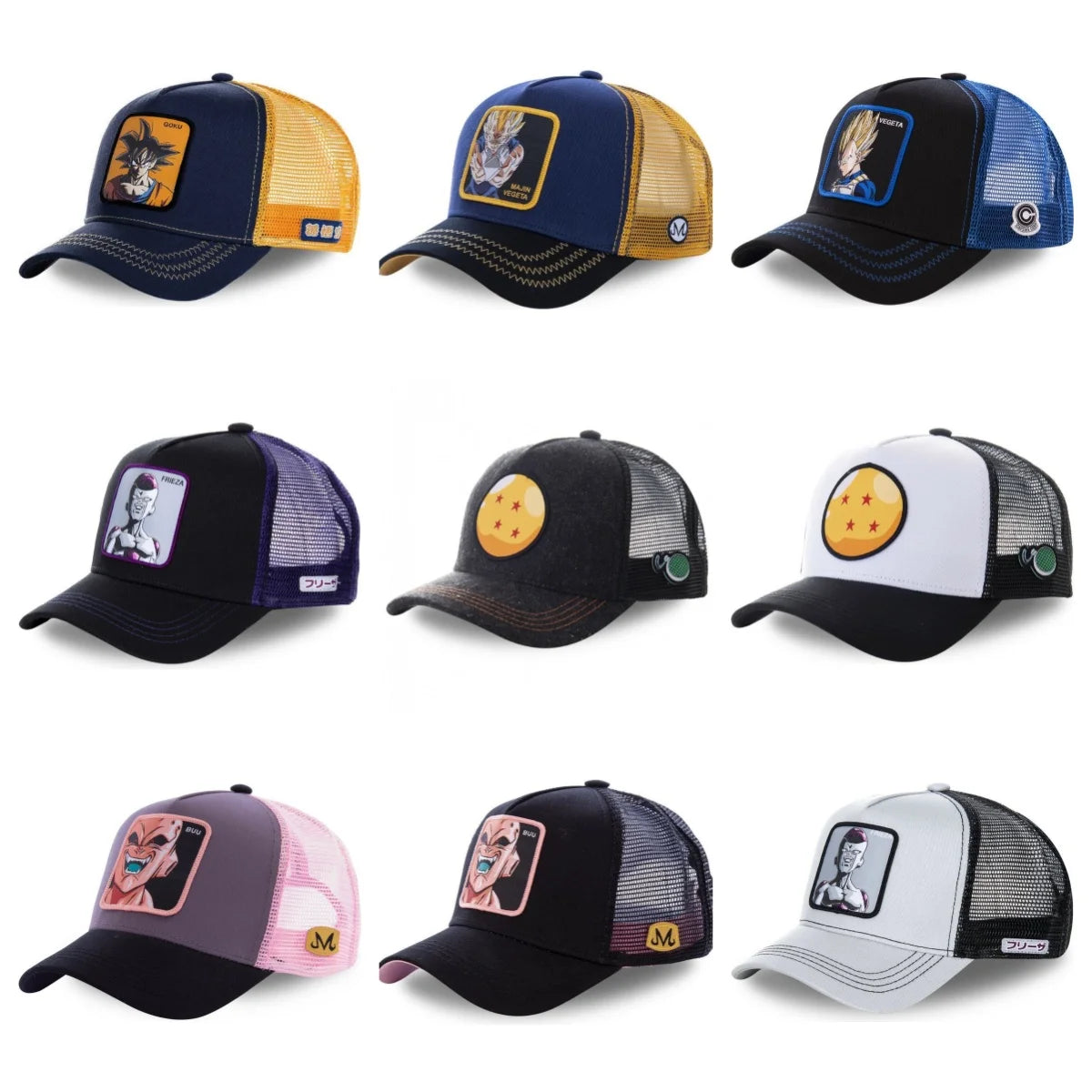 Dragon Ball Son Goku sapka, nyári utazós csúcsos sapka, férfi hímzett hip-hop stílusú napellenzős, állítható trucker hálós sapka