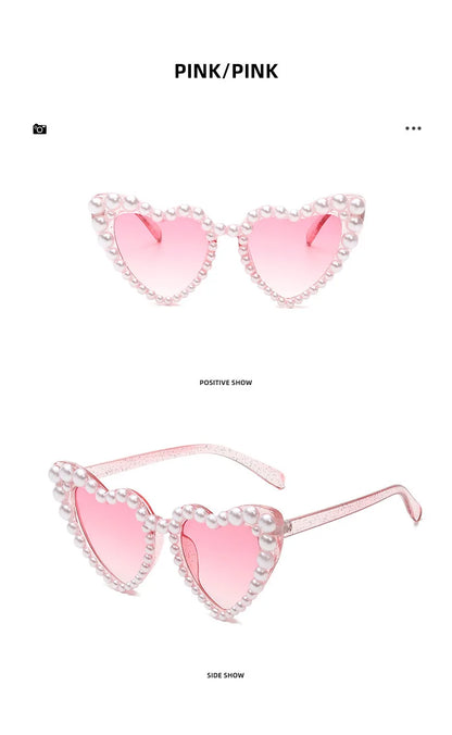 New In Luxury Fine Shimmering Love Pearl Sun Glasses Women Heart Glasses Casual Bling Sunglasses Lentes De Sol Mujer
