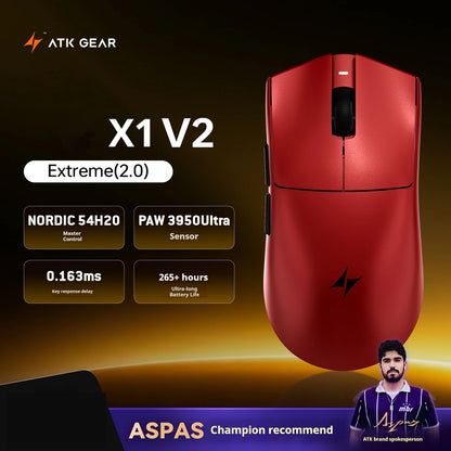 ATK X1 V2 Ultimate 2.0 безжична мишка Paw3950 Utrla 54g лека 750ips 0.163ms ниска латентност 650ips геймърски нов аксесоар подаръци