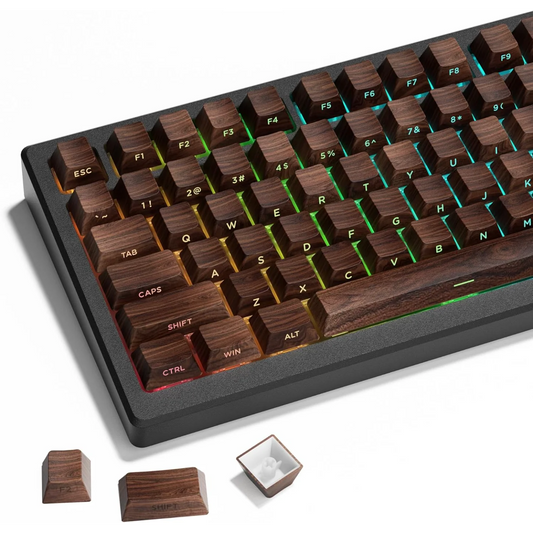 Keycap PBT effetto venatura del legno, ciliegia traslucida con incisione laterale, 126 tasti, personalizzati per tastiera meccanica 60/84/98/108
