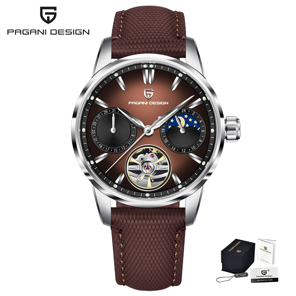 PAGANI DESIGN 41mm Men’s Luxury Mechanical Watch  Sapphire Crystal, Leather Strap & Waterproof