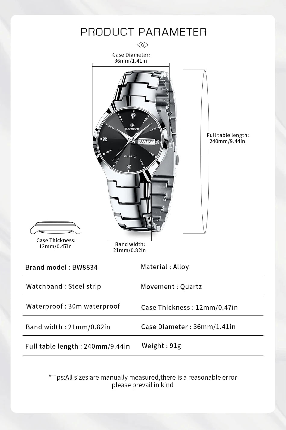 BANGWEI 2026 NEW Women's Watch Fashion Waterproof Luminous Elegant Weekly Calendar Exquisite women's quartz wrist watch reloj