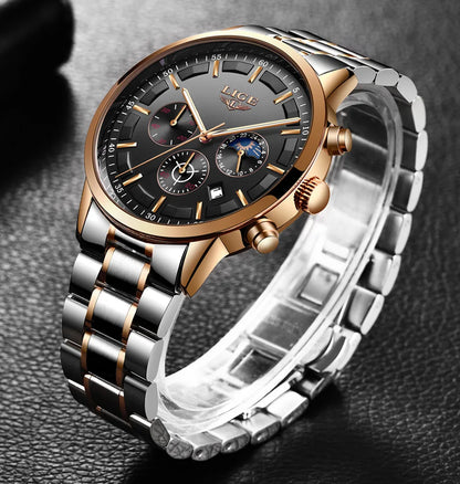 LIGE Men’s Watch – Luxury quartz chronograph, water-resistant (3 bar), with luminescent hands – Gift idea (box included)