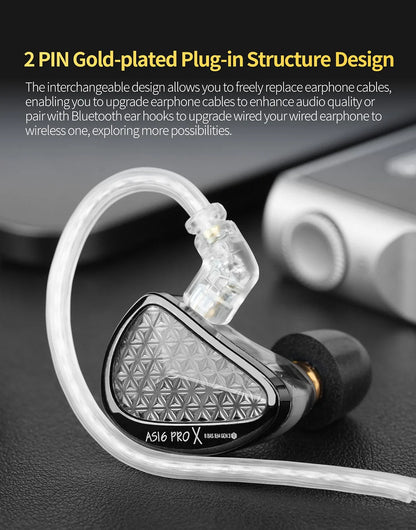 Auriculares intra-auriculares monitor KZ AS16 PRO X HiFi – auscultadores com fios com 8 drivers de armadura balanceada e microfone