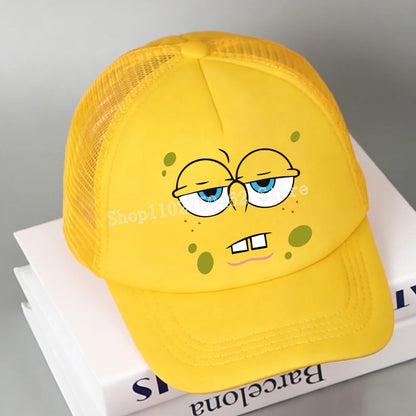 SpongeBobs Baseball Cap Kids Adult Kawaii Expression Sun Hat Summer Breathable Mesh Sunbonnet Outdoor Sports Headgear Gift New