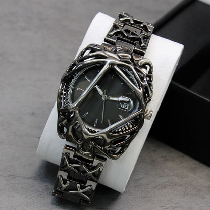 Unique Minimalism Men's Watches Irregular Dial Design Fashion Casual Street Punk Gothic Y2k Wristwatch for Men Black Color Gift