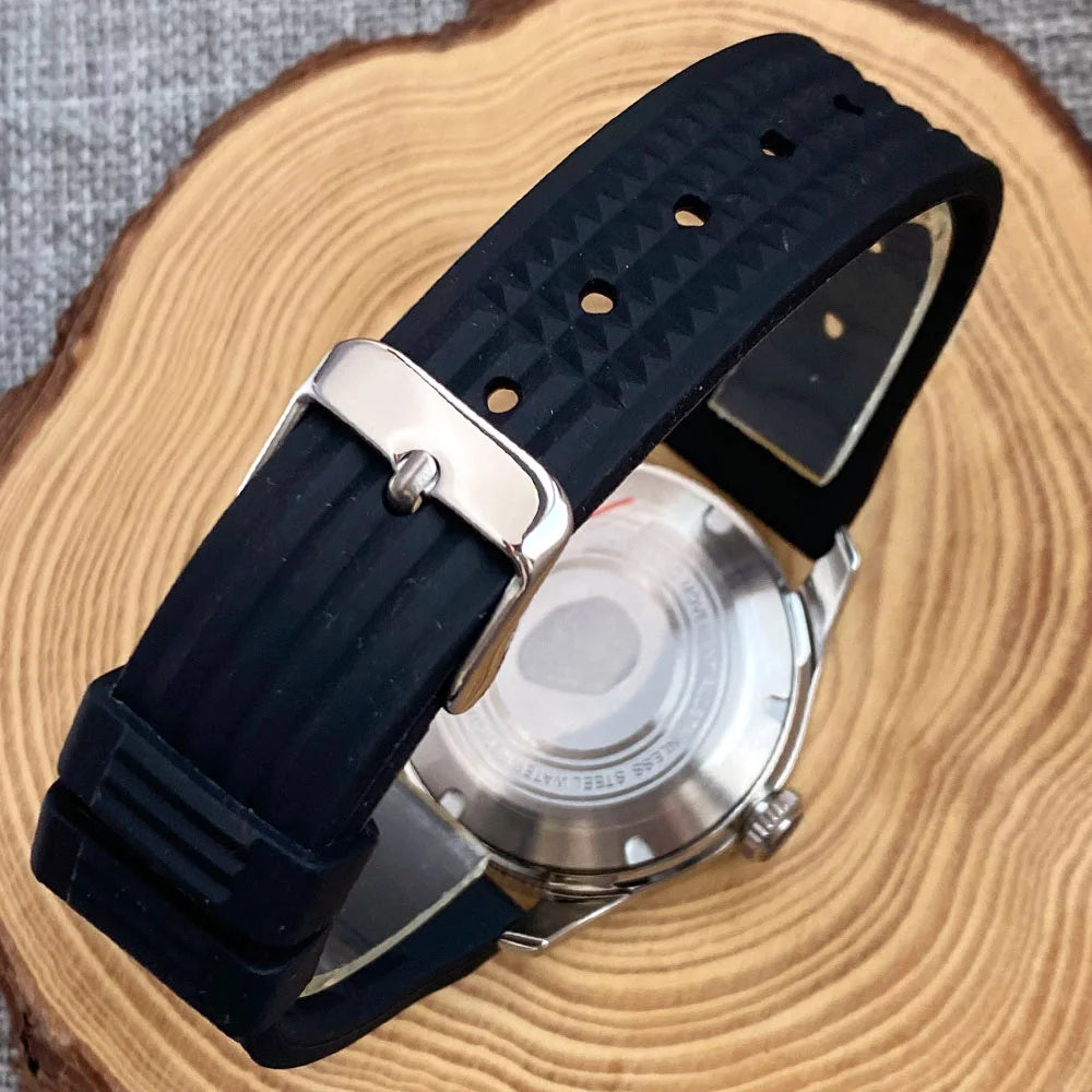 Tandorio NH35A PT5000 Mechanical Mens Watch 20BAR Waterproof Sapphire Luminous Red Black Dial Stainless Steel Bracelet New Clock