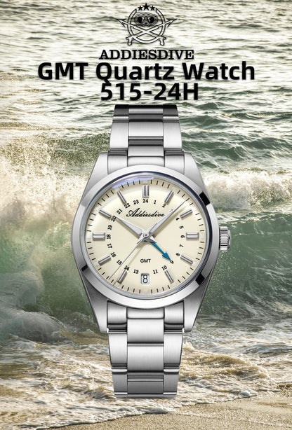 ADDIESDIVE Hot Brand 36mm Luxury GMT Watch Gift for Men 10Bar Waterproof BGW9 Super Luminous 316L Stainless Steel Quartz Watches