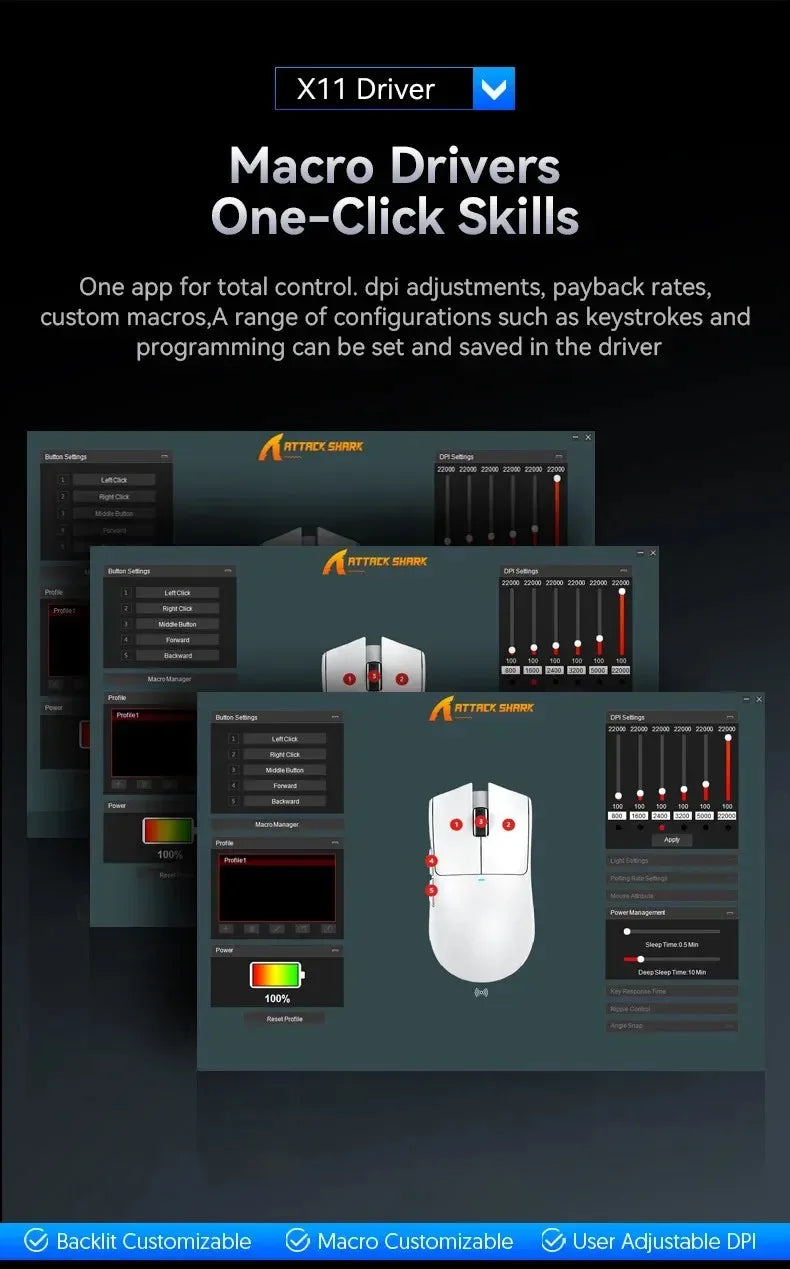 ATTACK SHARK X11SE ultraleichte kabellose Gaming-Maus, 20Millionen Klicks Lebensdauer, PAW3311 Gaming, 22KDPI, 400IPS, 40G, 1KHz, 65 Stunden, 30mAH