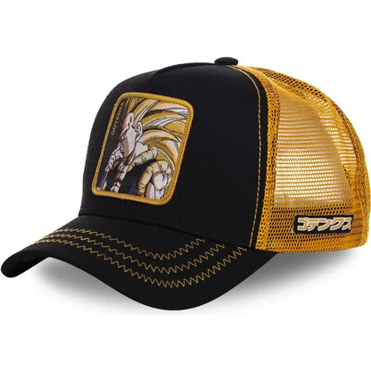 Dragon Ball Son Goku sapka, nyári utazós csúcsos sapka, férfi hímzett hip-hop stílusú napellenzős, állítható trucker hálós sapka