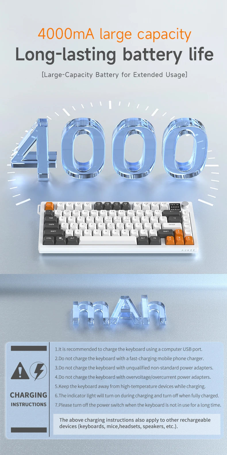 AJAZZ AF82 Low-Proflie Electrostatic Keyboard  4000mAh Trl-Mode 75% Type-C Display Screen  Keyboard Office Gaming E-sport
