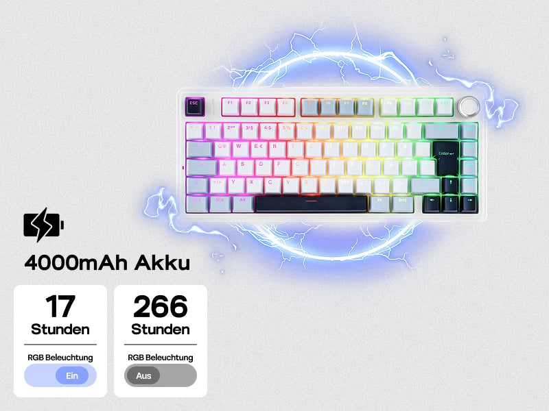 Teclado mecánico inalámbrico EPOMAKER x AULA F75 ISO-DE con conectividad trimodo, distribución alemana QWERTZ y batería de 4000 mAh