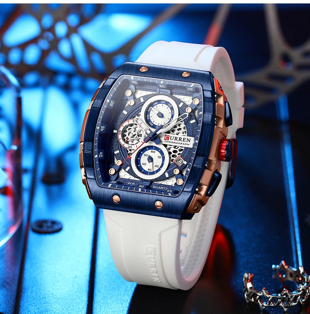 CURREN Men’s Luxury Square Quartz Chronograph Watch Waterproof, Luminous Dial & Date Display