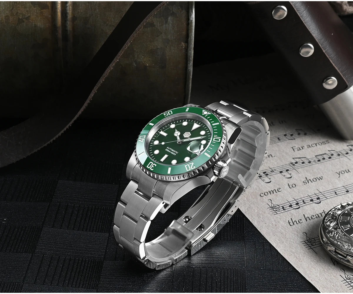 San Martin Watch New Upgraded Sub Men PT5000 ST2130 Automatic Diving Watches with Ceramic Bezel 200m Waterproof Sapphire SN0017G