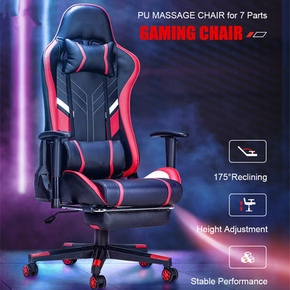 Massage Gaming Chair Ergonomic Office Chair with Footrest, 7-Point Massage Gaming Chair with Lumbar Support, Reclining Gamer Seat GC-RC03