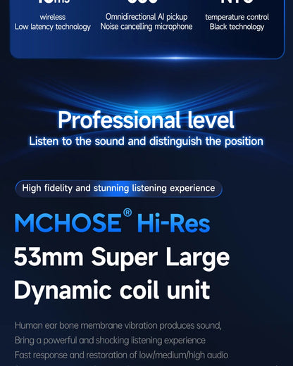 MCHOSE V9 Pro Wireless Gaming Headset 7.1 Surround Sound, Bluetooth 5.3 Headphones with Noise Cancelling Mic, Low Latency PC Gaming Headset