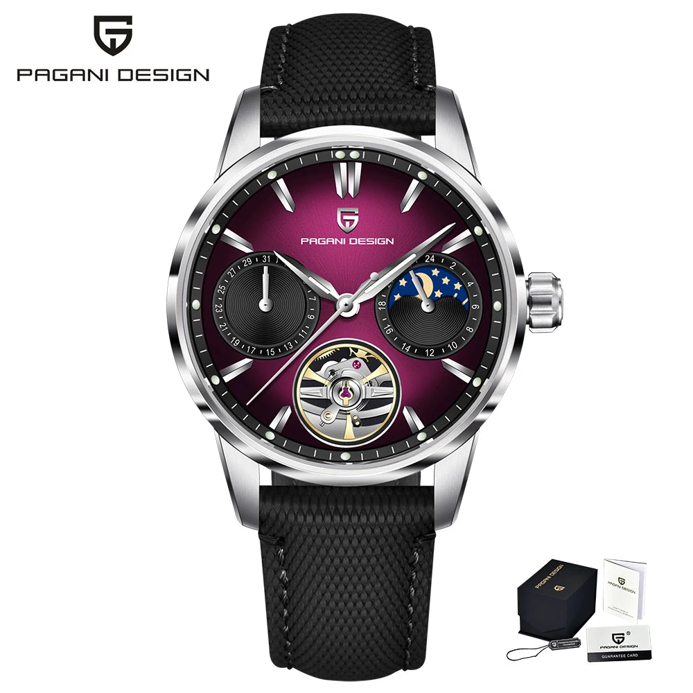 PAGANI DESIGN 41mm Men’s Luxury Mechanical Watch  Sapphire Crystal, Leather Strap & Waterproof