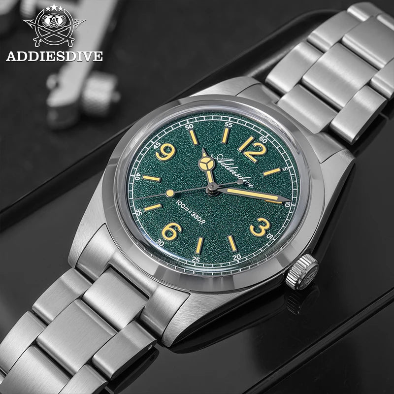 ADDIESDIVE 36mm Bestseller-Herrenuhr AD2518 mit gewölbtem Spiegelglas, 316L-Edelstahl, Herrenuhr, 100m wasserdichte Quarzuhr