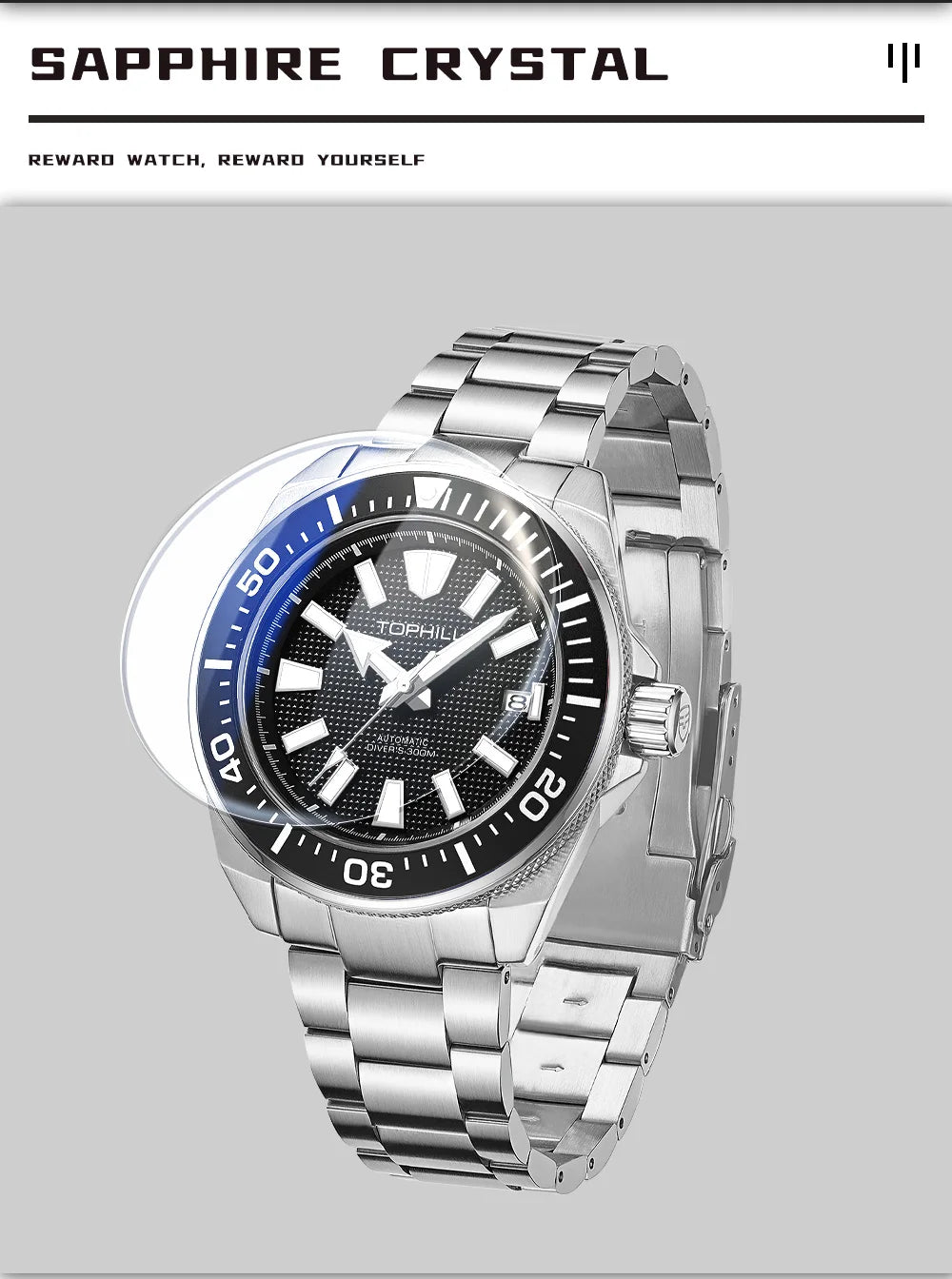 TOPHILL Men's Automatic Watches Men Dive Watch 300m Waterproof Mechanical Wristwatch NH35 Super Luminous Clocks Sapphire Mirror