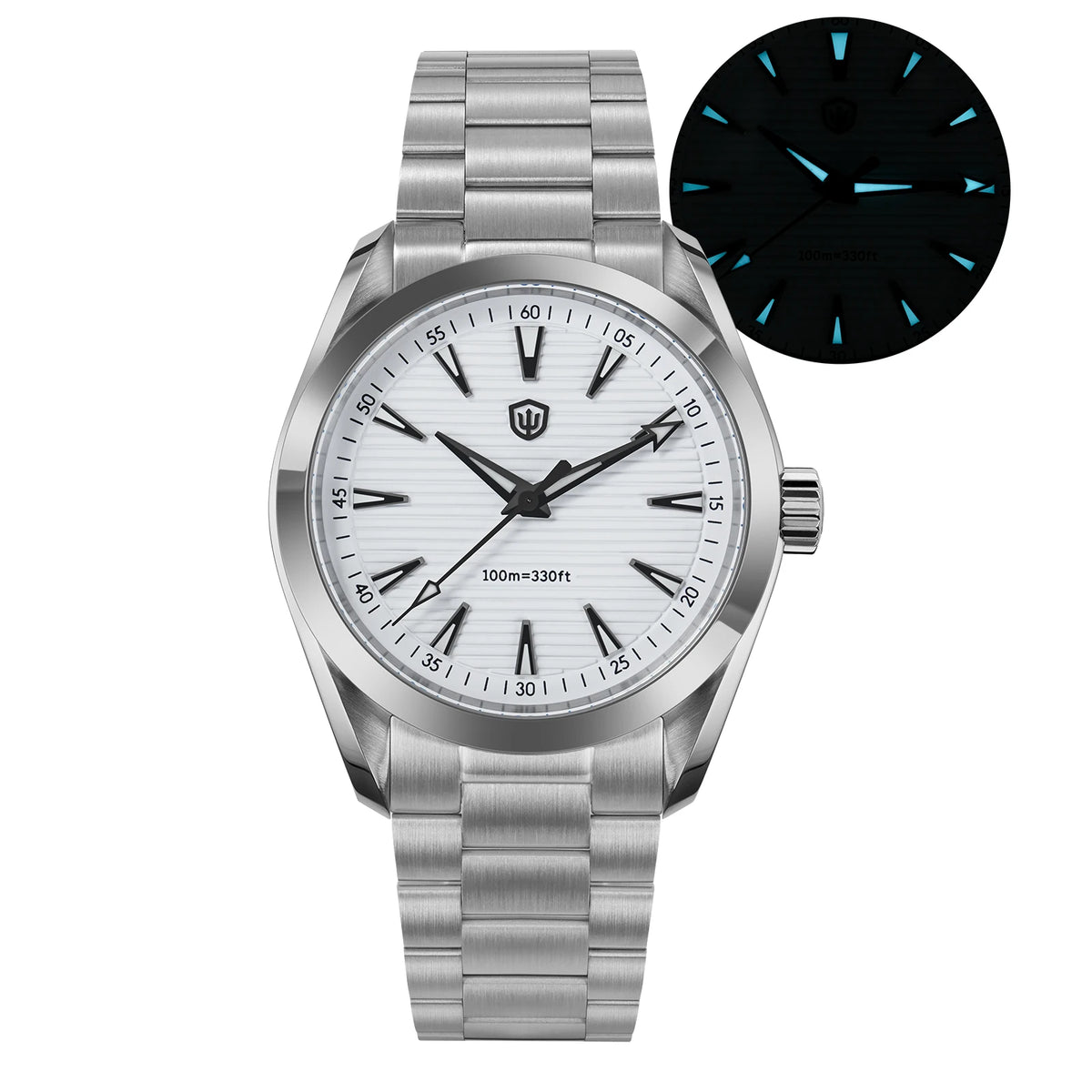 „Watchdives“ laikrodis WD0006, mechanizmas VH31 su sklandžiai veikiančia sekundės rodykle, išgaubtas safyro stiklas, švytinti danga BGW9, atsparus vandeniui iki 10 barų, 38 mm, klasikinis stilius