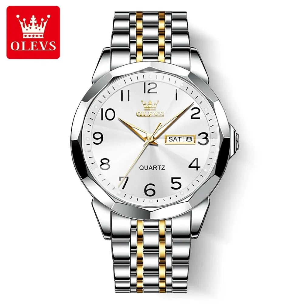 OLEVS 9970 Men’s Watch – Stylish model with digital dial, date and day display, water-resistant, luminescent, quartz – Original luxury watch