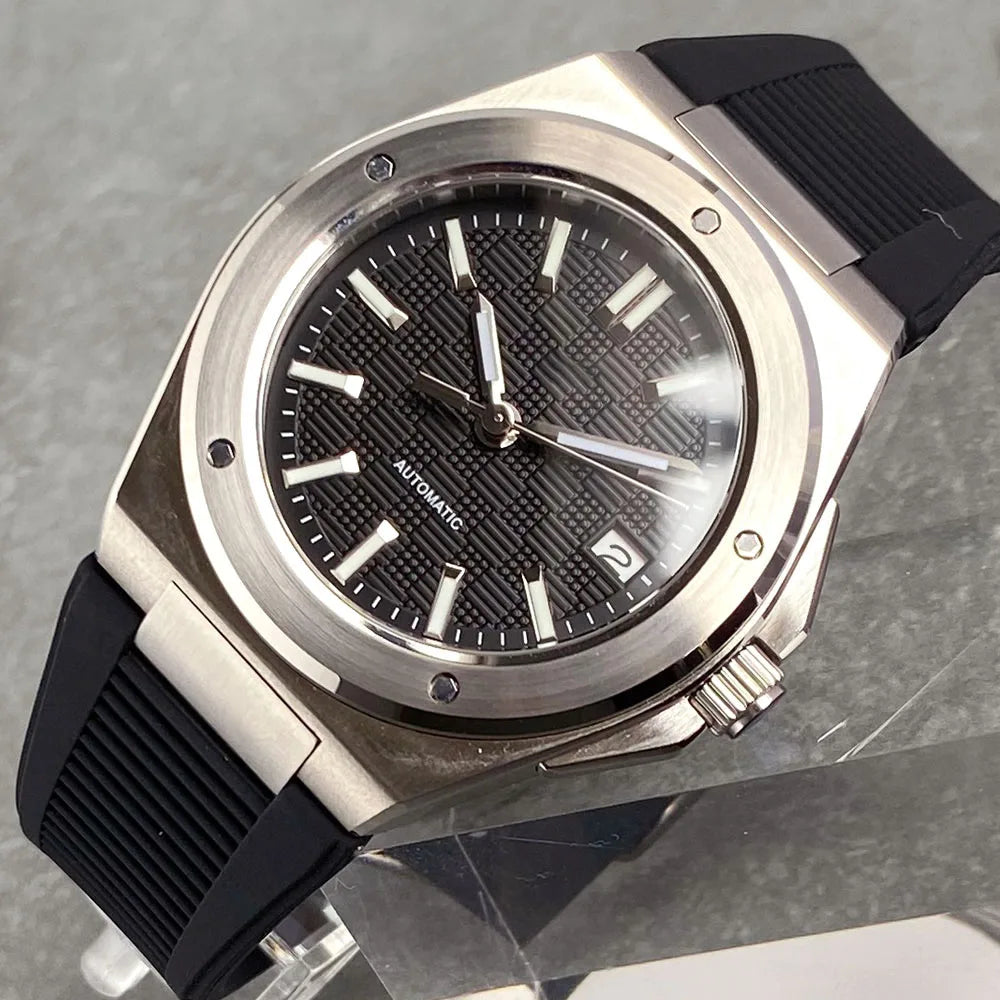 Tandorio Neue schwarze luxuriöse Business-Herrenuhr im Engineer-Stil, mechanisch, Saphirglas, 100m wasserdicht, NH35A Automatikuhren