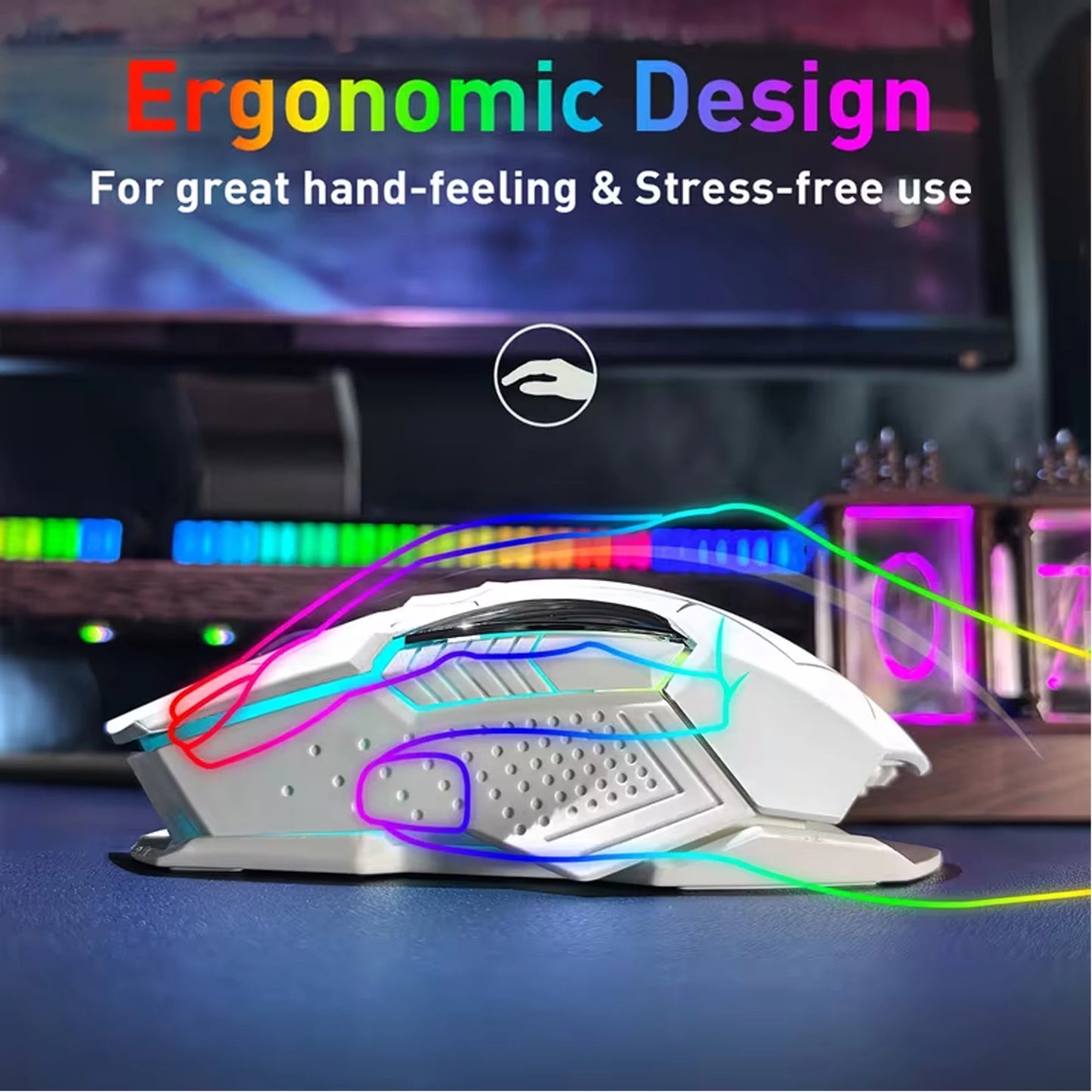 Wireless Gaming Mouse 2.4G Colorful Breathing Light Instant Response No Tangled Cables Work with Gaming Switch