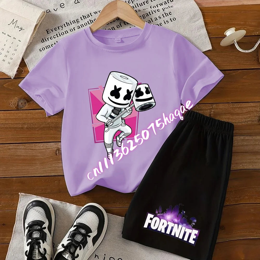 Fortnites Kids T Shirt Shorts Set Cartoon Figure Printed T Shirts Children Tops Summer Casual Sportswear Kids Boys Clothing