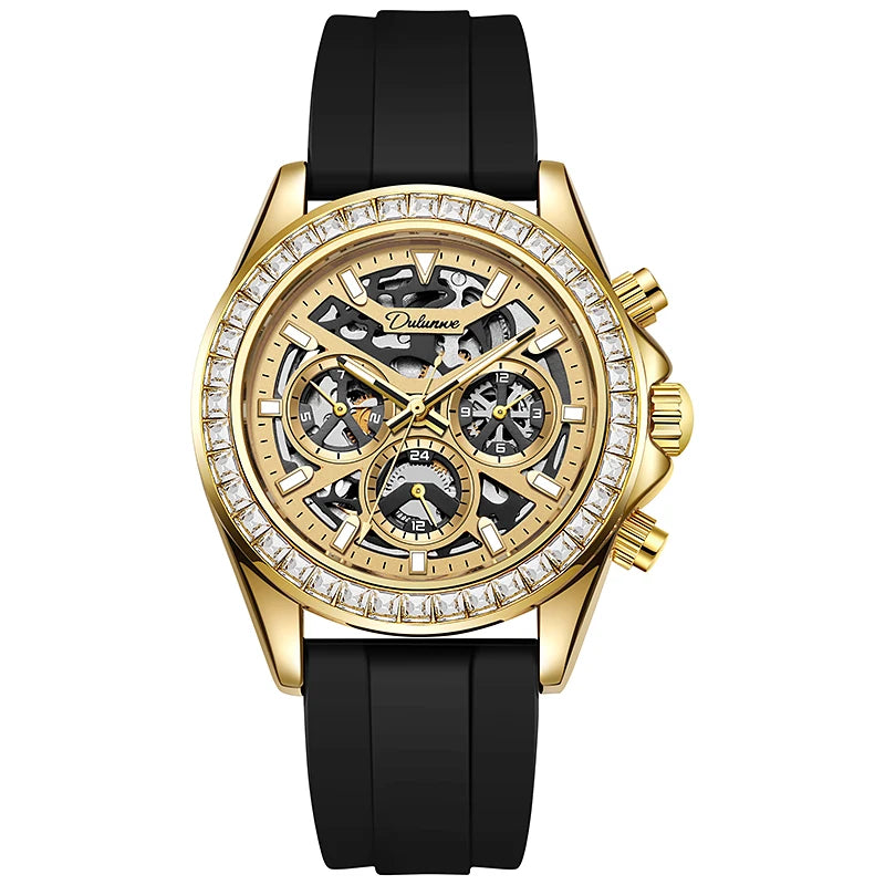 Diamond Bezel Stainless Steel Automatic Watch Fashion Mulitfunction Waterproof Luminous Mechanical Watches for Men