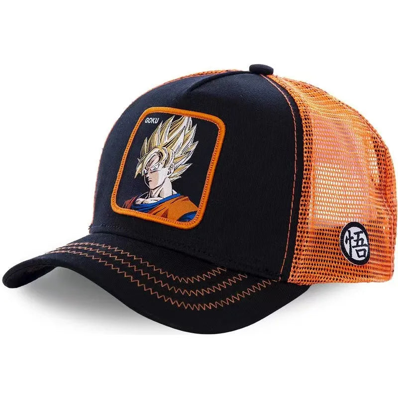 Casquette de baseball ajustable et respirante en maille avec languette brodée « Dragon Ball » : casquette de protection solaire pour hommes et femmes, adaptée aux activités de plein air