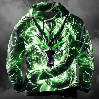 Muška hoodie majica s 3D printom munjevitog zmaja, moderan cool svakodnevni pulover dugih rukava u streetwear stilu, jesensko-zimski trenirka kaput