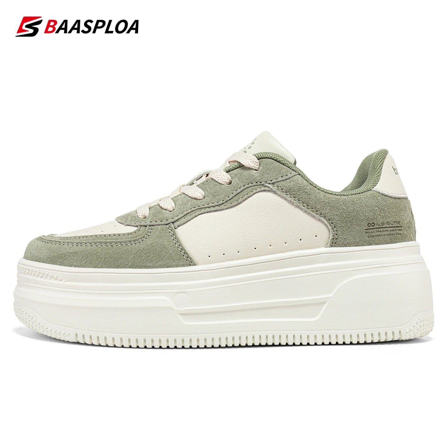 Baasploa Women’s Platform Sneakers Fashion Leather Casual Thick-Soled Shoes for Women Comfort White Skateboarding Shoes Non-Slip