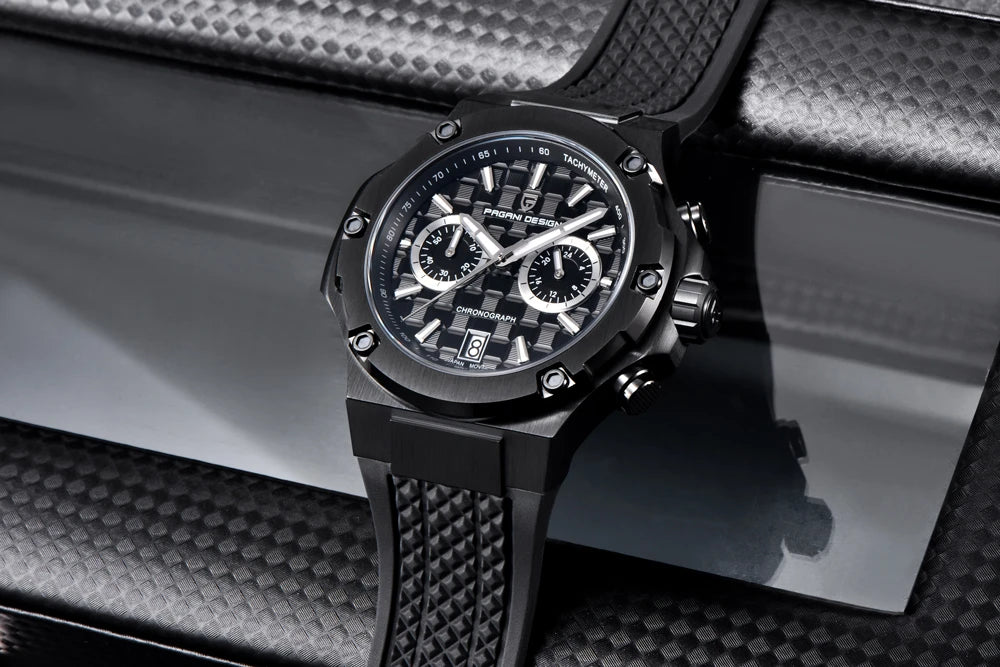 Quartzhorloges voor heren van PAGANI DESIGN – Luxe sportchronograaf, waterdicht, voorzien van lichtgevende wijzers en een saffierglas met antireflectiecoating