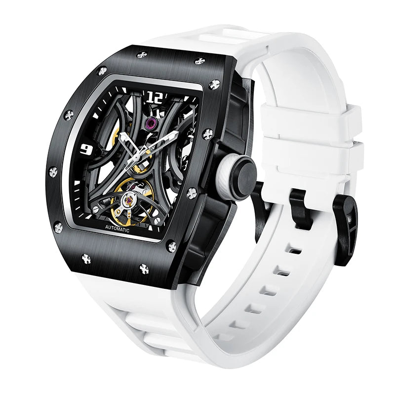 New Style Automatic Watch Tonneau Dial Silicone Strap Waterproof Sport Mechanical Wristwatch Stainless Steel 2026