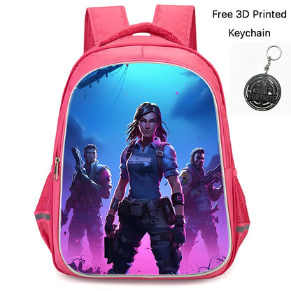FORTNITE 16-inch Durable Lightweight Backpack, Dual Zipper Pockets, Cartoon Style for Boys & Girls 6-10,Free 3D Printed Keychain