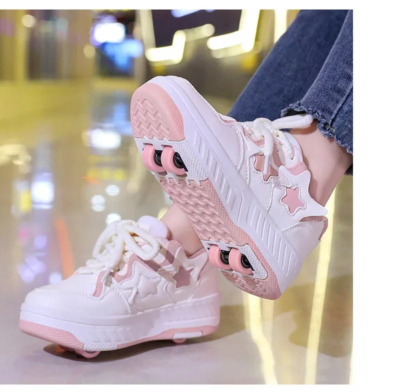 Kids Roller Skate Shoes - Rechargeable Wheels Fashion Color Shiny Birthday for Boys and Girls Two-in-one Casual Shoes
