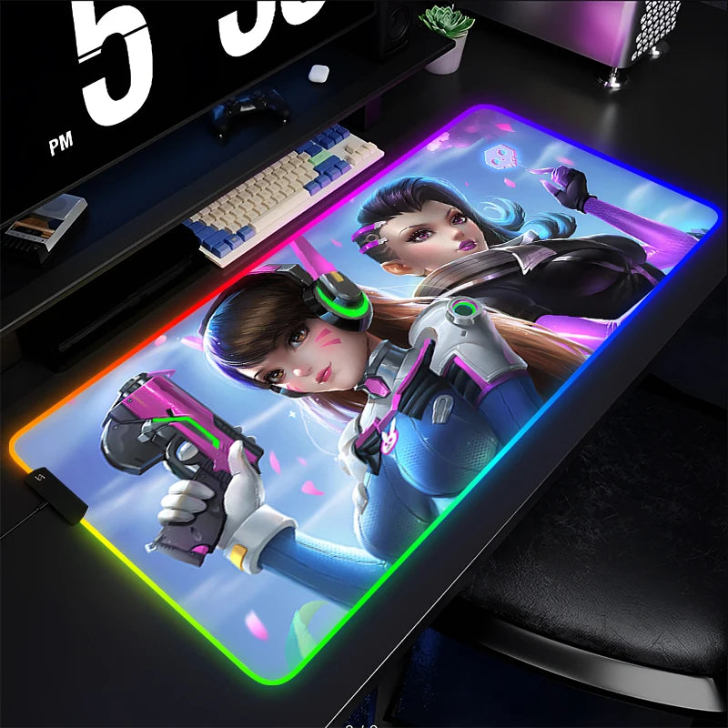 Tappetino mouse gaming, tappetino per tastiera Overwatch Sombra, tappetino da scrivania LED in gomma RGB, tappetino mouse gaming per notebook, kawaii