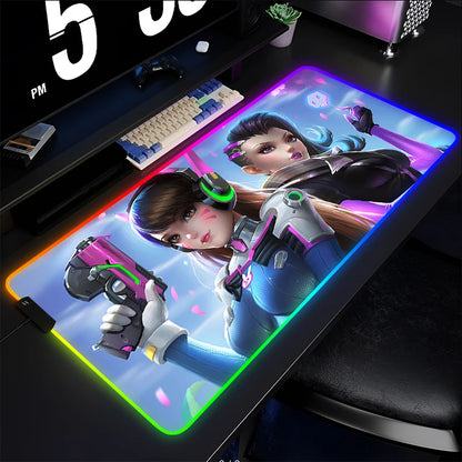 Tappetino mouse gaming, tappetino per tastiera Overwatch Sombra, tappetino da scrivania LED in gomma RGB, tappetino mouse gaming per notebook, kawaii