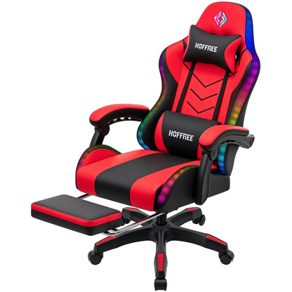 300lbs RGB LED Gaming Chair with Wireless Speakers, Ergonomic Massage Gaming Chair with Footrest, Reclining Computer Gaming Chair for Adults